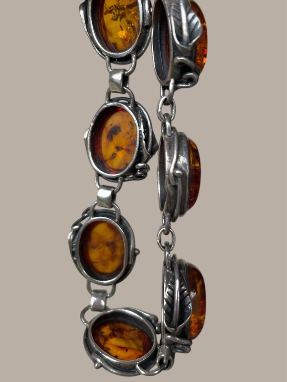 Sterling Silver Vintage Amber Link Bracelet - Picture 5 of 5